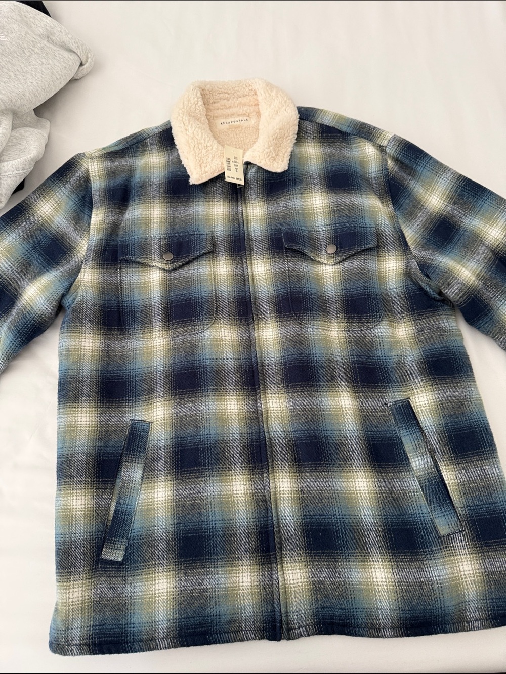 Aeropostale Navy & Cream Plaid Sherpa-Collar Shirt Jacket